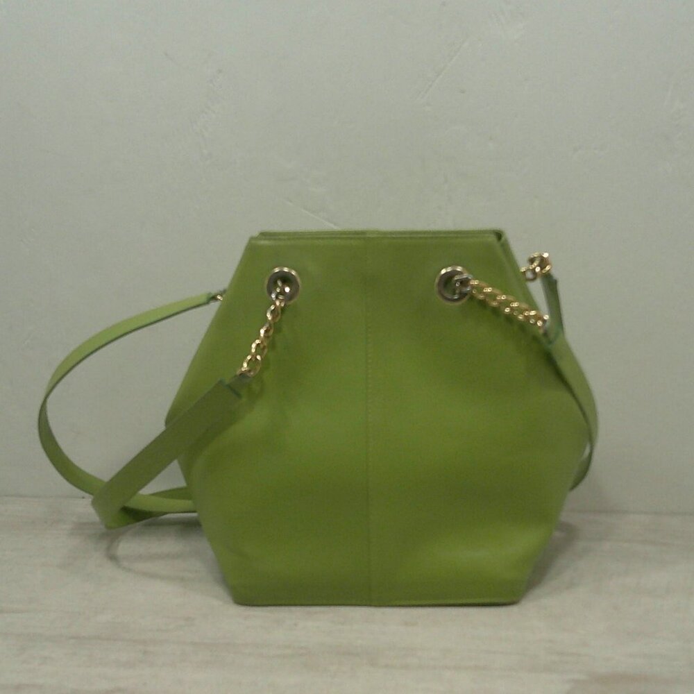 Vintage Nordstrom Made in Italy Green Leather hexagonal Bag Purse Pocketbook - Picture 2 of 14